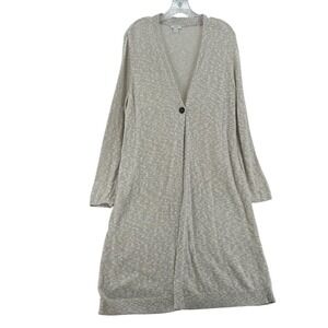 Pure Jill Women L Long Cardigan Softly Textured Cream/Oatmeal Comfy One Button